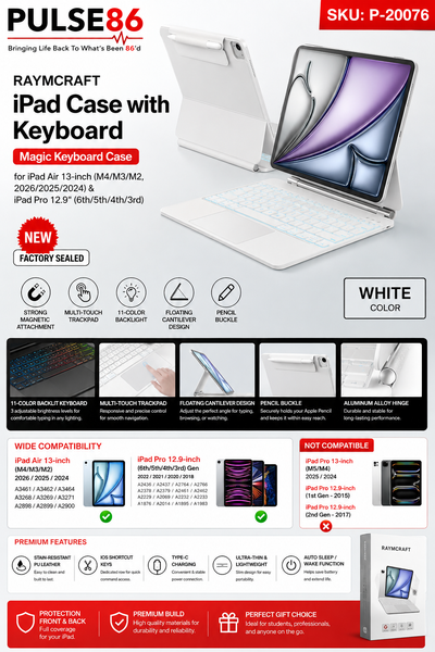 RAYMCRAFT iPad Air 13" / iPad Pro 12.9" Wireless Keyboard Case –, View more