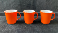 Set of 3 Corelle Burnt Orange and White Milk Glass Mugs