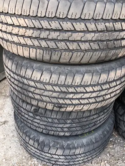 Selling a set of four used tires. These 4 used Goodyear Wrangler RSA tires are sized P265/65R18. Dec...