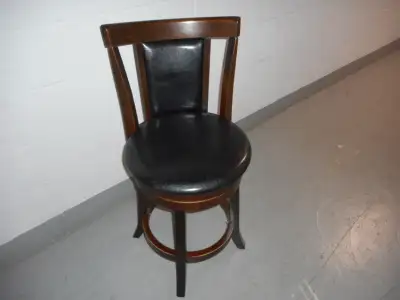 Two Very Nice Wood/Leather Swivel Stools., View more