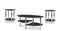 COFFEE TABLE SET WITH GLASS TOP - 3 PC - CHROME | BLACK