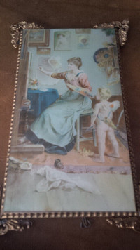Vintage Victorian Print , Mama Painting Her Little Cupid