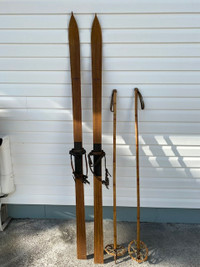 1920's ANTIQUE SKIS and BAMBOO POLES