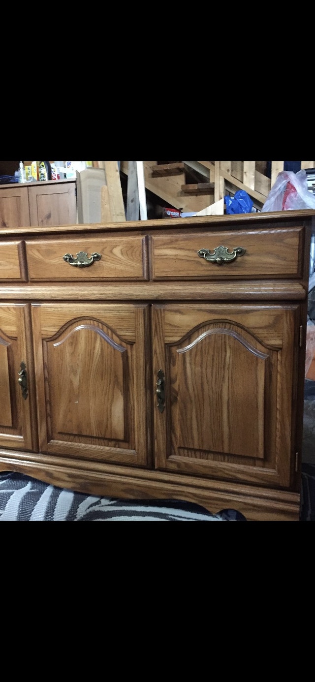 Vintage Solid oak table chairs hutch and china Hutches & Display St. Albert