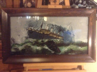 Antique Reverse Painting Of Sinking Titanic