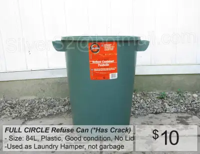[] FULL CIRCLE GARBAGE CAN 84L *Has 2 Cracks AS IS Green [] ----------------------------------------...