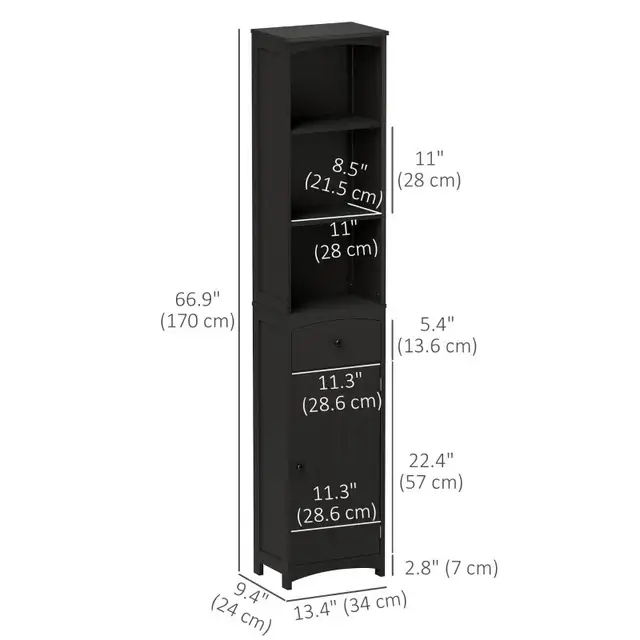 Black 67" Tall Bathroom Cabinet Storage Organizer, Tall Cabinet  in Bookcases & Shelving Units in Markham / York Region - Image 3