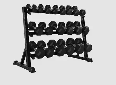 5-50lb Dumbbell Set with Heavy-Duty 3-Tier Rack – 550lb Total!, View more