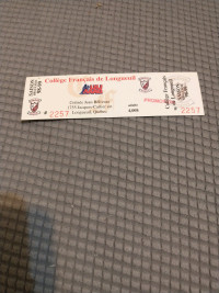 1998-1999 College Francais de Longueuil unused game ticket