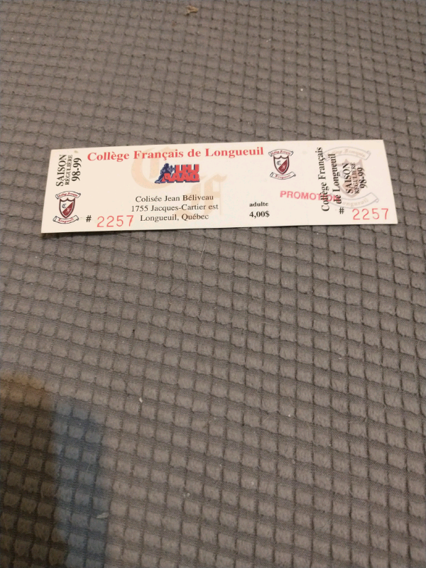 1998-1999 College Francais de Longueuil unused game ticket in Arts & Collectibles in City of Toronto - Image 2