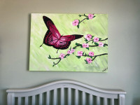 Peinture huile sur toile 30"x40" papillon par artiste québécoise