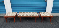 Trioh Danish mcm 1960s coffee end tables teak w ceramic set of 3