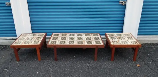 Trioh Danish mcm 1960s coffee end tables teak w ceramic set of 3 in Coffee Tables in Ottawa - Image 2