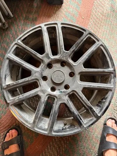 Aftermarket rims from my old 2016 Silverado 20” x 8.5 Making room in my garage. Will wash them if in...