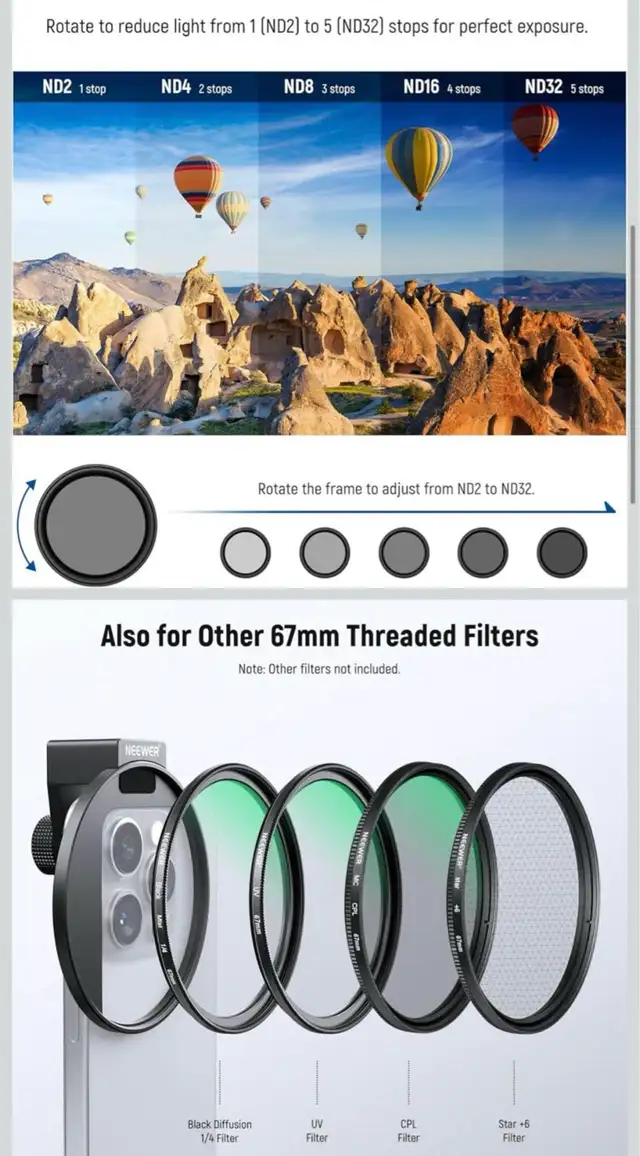 NEEWER Clip On Phone Filter Kit, 67mm Multicoated in Cameras & Camcorders in Oshawa / Durham Region - Image 5