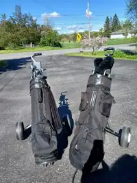 2 sets of golf clubs, with bags and carts in great condition.