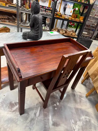 ✅Beau bureau en acacia massif, secrétaire, table de travail, Bar, View more