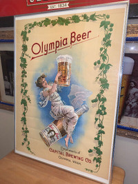 Vintage XL Size Olympia Beer poster frame Excellent Condition