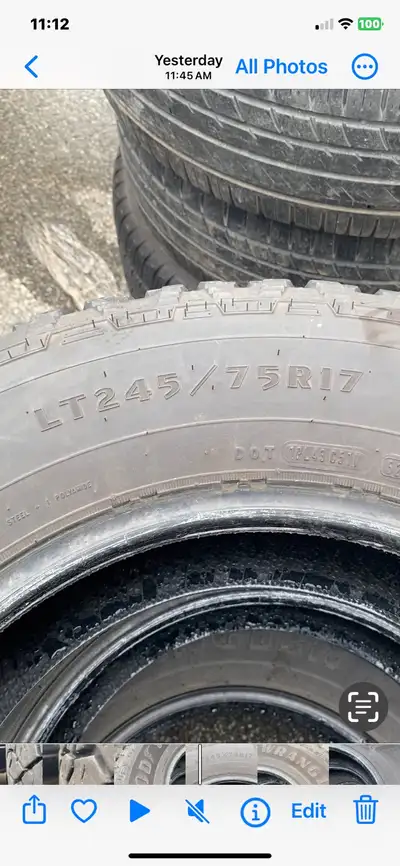 I'm selling a set of 4 LT245/75R17 Goodyear Wrangler tires. These are used but in good condition, re...