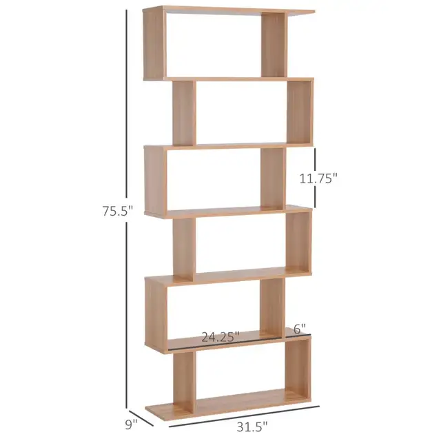 76" 6-Tier Geometric Wooden Bookcase S Shaped Storage Display Bo in Bookcases & Shelving Units in Markham / York Region - Image 3