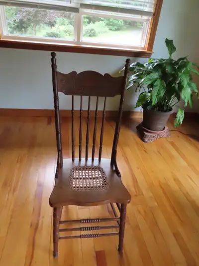 Antique Pressed back caned chair, View more