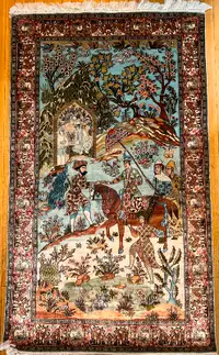 Persian Carpet - 3’x5’ Hand knotted / pictoral / silk