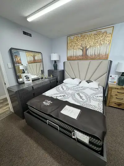 New 7 pc bedroom set Chest not included Floor Model Sale, View more