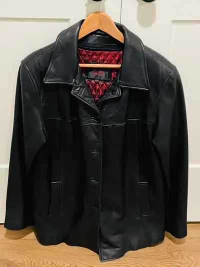 Ladies Size XL Oscar Leopold Black Leather Coat - Like New, View more