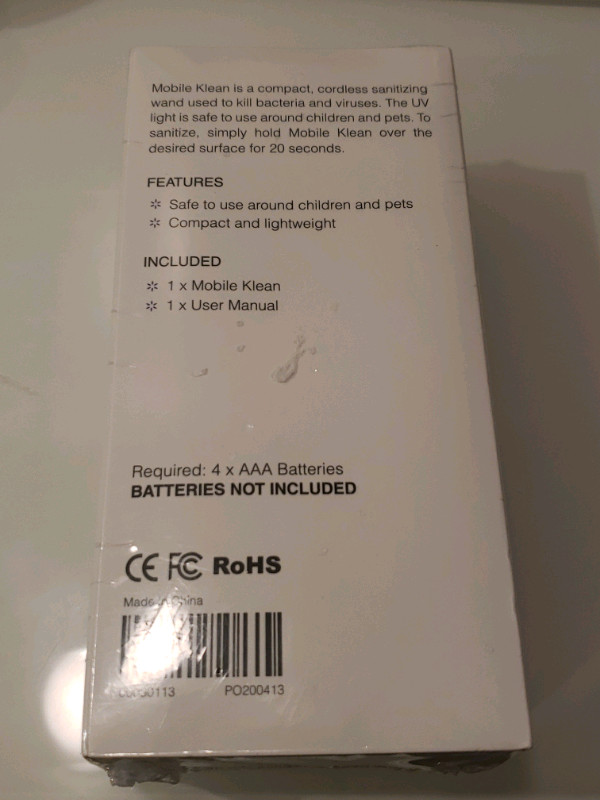 Mobile Klean Pocket UV Sanitizing Wand New Sealed. in Health & Special Needs in Calgary - Image 2