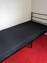Twin size bed frame and orthopedic mattress
