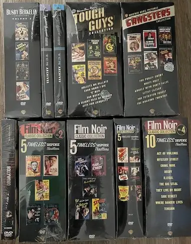 NEW UNOPENED DVDs. Film Noir, vintage Gangsters, suspence thrillers, Hollywood classics, Tough Guy c...