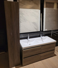 46.5" Brand New Wallmount Double Sink Vanity & Linen cabinet