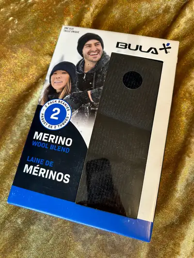 Brand new unopened sealed Bula Merino Wool Blend One Size Beanies 2 Pack. Unisex. Colour, black. Hol...