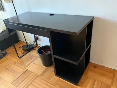 Black Desk with Drawer and Shelves, View more