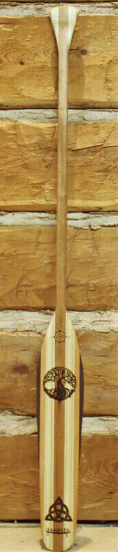 HANDMADE LAMINATED CANOE PADDLE WITH WOODBURNED CELTIC DESIGNS