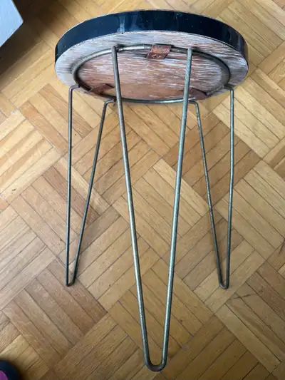 Round Side Table with Marble-Look Top and Metal Legs, View more