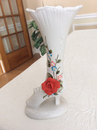 Tall vintage porcelain  china boot figurine with red rose Japan'