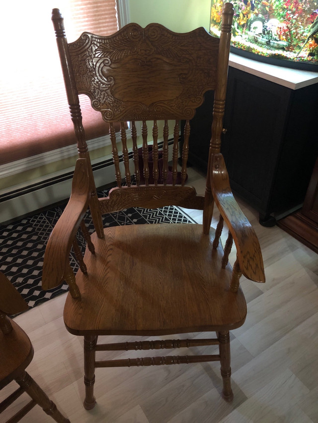 2 solid wood arm dining room chairs  in Dining Tables & Sets in St. Albert - Image 3