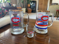 Montreal Canadiens 2 beer mugs and 1 shot glass 