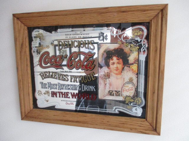 Vintage Coca-Cola - Pepsi Cola" Mirror 1900 Repro Wood Frame in Arts & Collectibles in Mississauga / Peel Region - Image 4