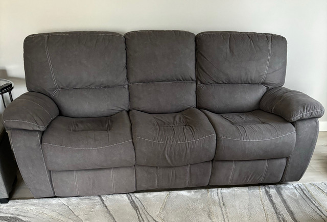 Reclining 3 Seater Grey Fabric Sofa in Couches & Futons in Lethbridge