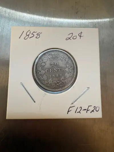 1858 Canadian 20 cent silver coin., View more