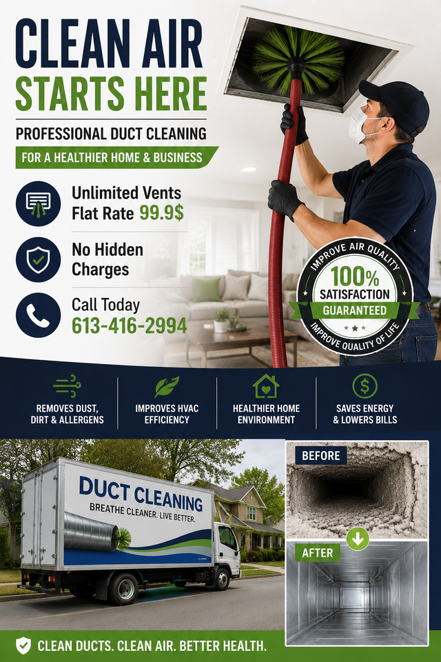  DUCT CLEANING – UNLIMITED VENTS & DUCTS – ONLY $100!