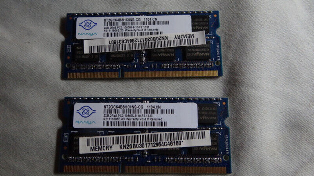 Mémoire Memory Portable Laptop PC-MAC 2x2Gig=4gig- NANYA dans Cartes-mémoires et clés USB  à Ville de Montréal
