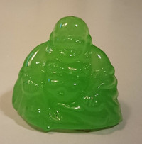 Vintage Chinese Green Pekin Glass Seated Happy Hotei Buddha