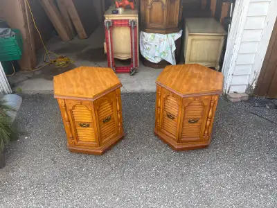 Free delivery used Set of Two Hexagonal Oak End Tables, View more