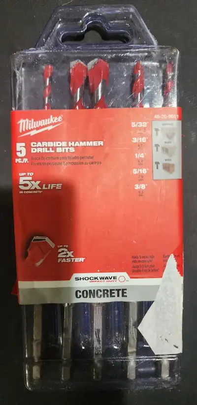 Milwaukee 5-piece Shockwave Carbide Hammer Drill Bit , View more