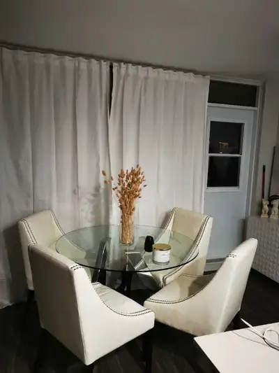 Glass round dining table, View more
