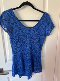 Blue lace top, high low