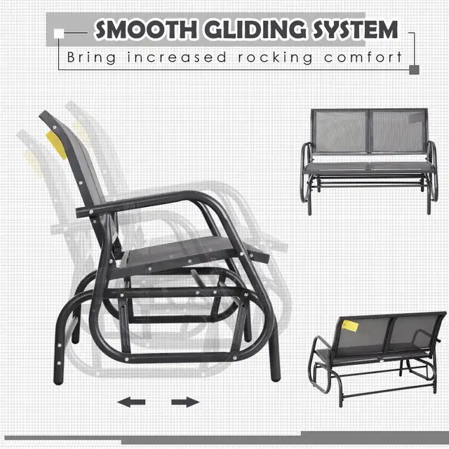 Patio Double Glider Outdoor Steel Sling Fabric Gliding Bench Gar in Patio & Garden Furniture in Markham / York Region - Image 5